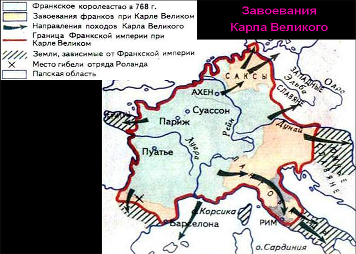 Расширение Франкского государства при Карле Великом (768-814 г.г.)