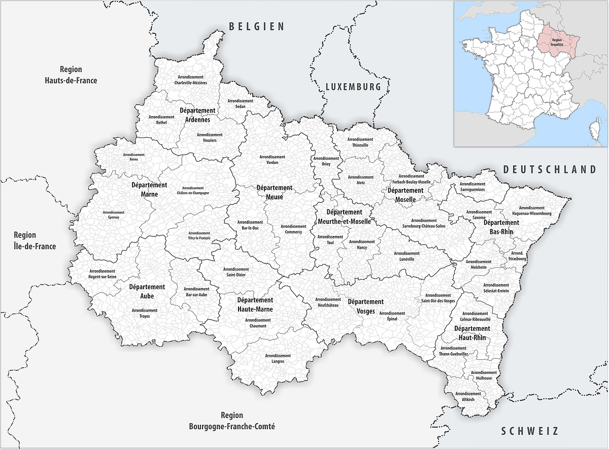 Департаменты региона Гранд-Эст (Grand Est) на карте