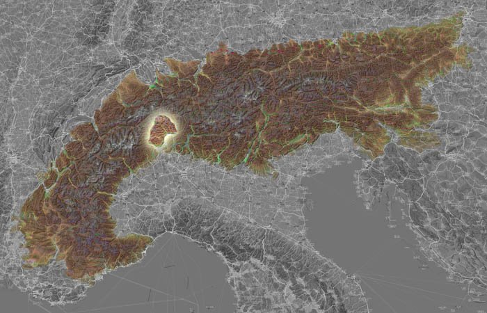 Альпы Тичино (Alpes tessinoises) в составе Альп на карте