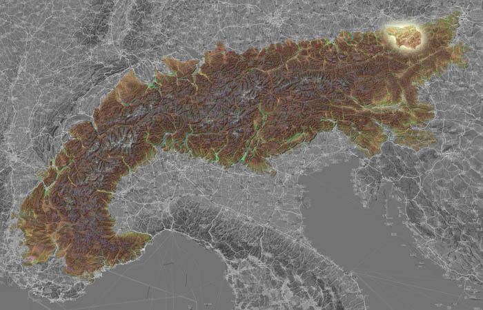 Массив Юббстальские Альпы (Alpes d'Ybbstal) в составе Альп на карте