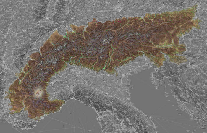 Массив Эскрейн (Massif d'Escreins) в составе Альп на карте