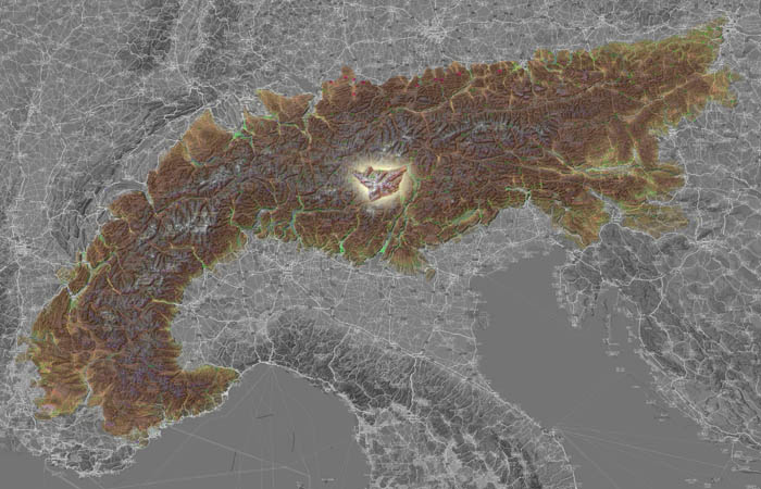 Массив Ортлер (Massif de l'Ortles) в составе Альп на карте