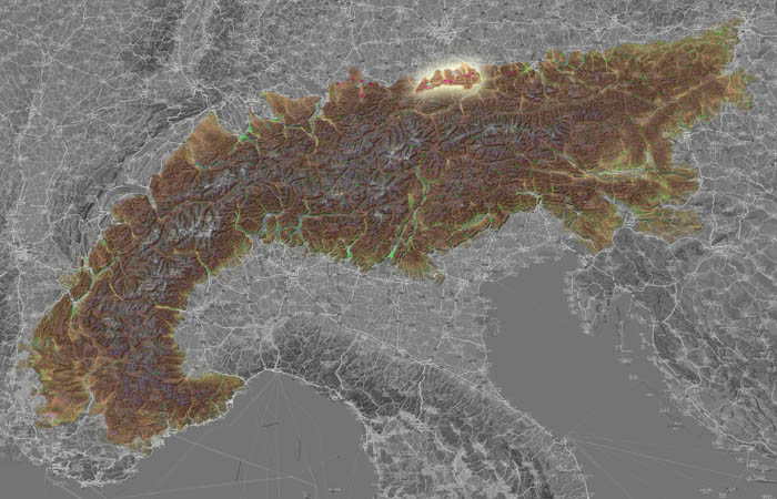 Баварские Предальпы (Préalpes bavaroises) в составе Альп на карте