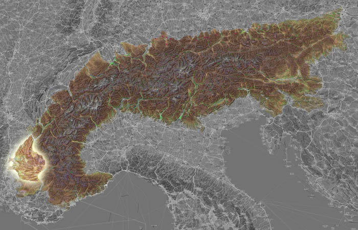 Предальпы Дофине (Préalpes du Dauphiné) в составе Альп на карте