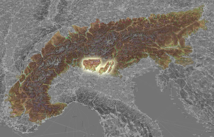 Предальпы Ломбардии (Préalpes lombardes) в составе Альп на карте