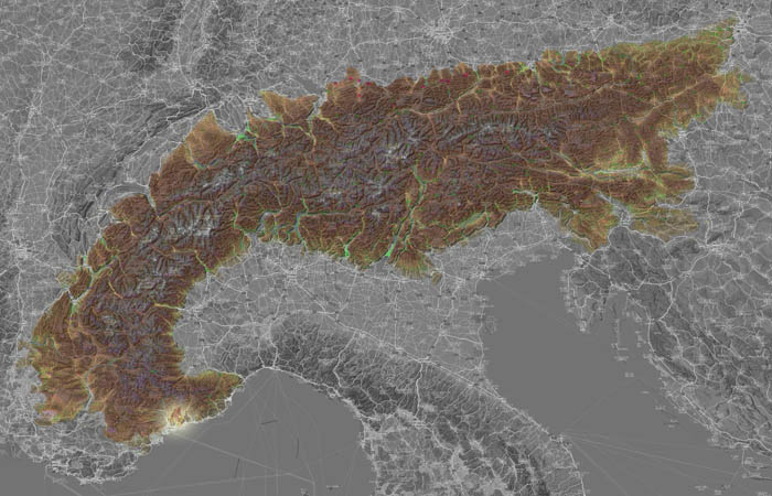 Предальпы Ниццы  (Préalpes de Nice) в составе Альп на карте