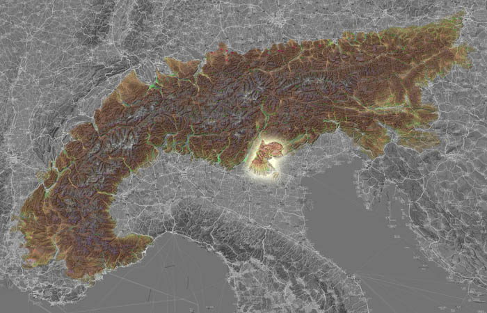 Предальпы Виченцы (Préalpes vicentines) в составе Альп на карте