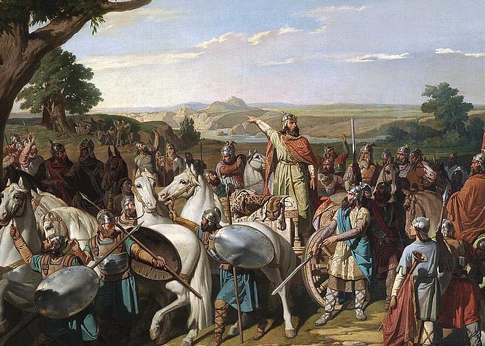Король Родриго устраивает войска в битве при Гвадалете, 711 г.